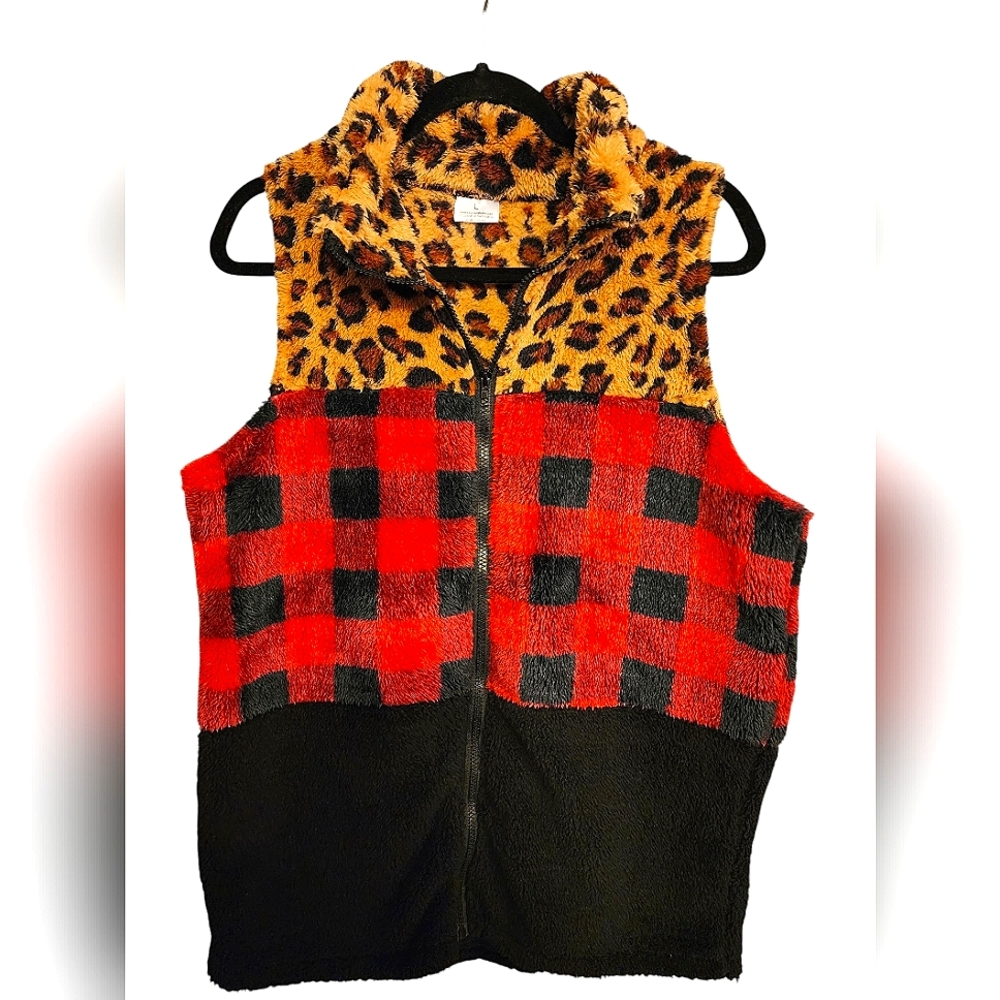 Leopard and Plaid Fleece Vest